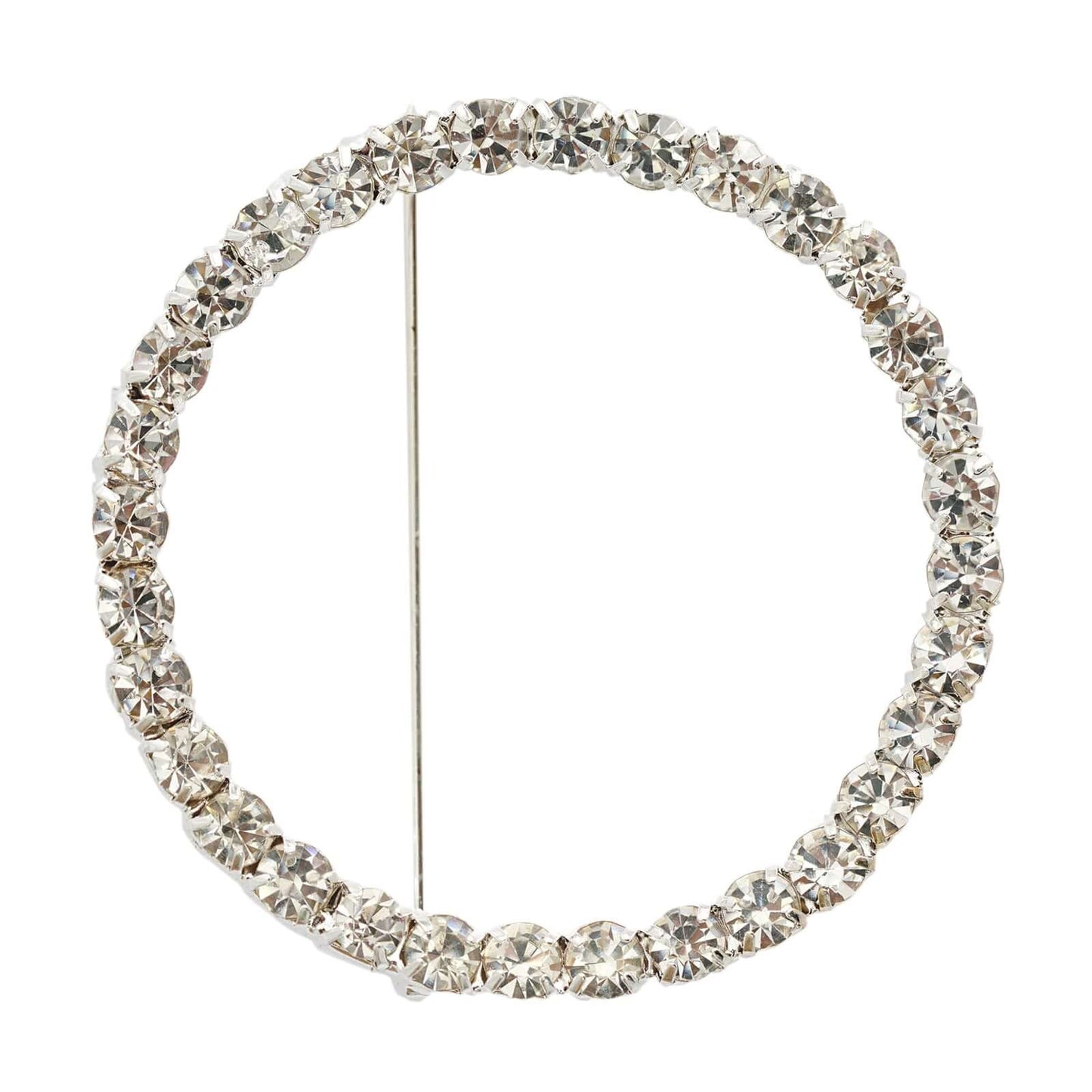 Rhinestone Chair Sash Band Buckle Silver 2" Circle Metal - Glittering Diamond Bow Pin for Chair Sashes & Wedding Decor