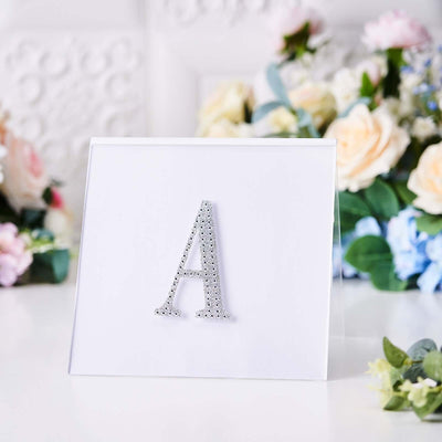 Decorative Rhinestone Alphabet "A" Letter Stickers, Glitter Adhesive Craft Letters Silver DIY Sparkle Embellishments 4"