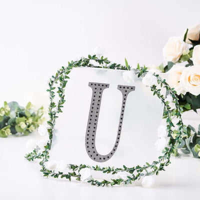 Decorative Rhinestone Alphabet "U" Letter Stickers, Glitter Adhesive Craft Letters Black DIY Sparkle Embellishments 8"