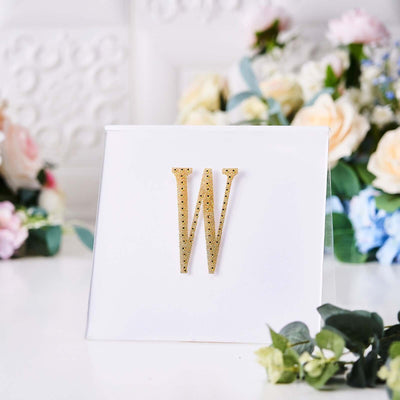 Decorative Rhinestone Alphabet "W" Letter Stickers, Glitter Adhesive Craft Letters Gold DIY Sparkle Embellishments 4"
