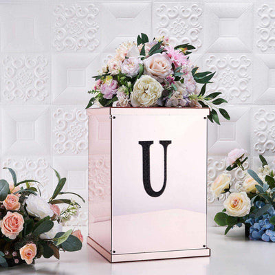 Decorative Rhinestone Alphabet "U" Letter Stickers, Glitter Adhesive Craft Letters Black DIY Sparkle Embellishments 6"