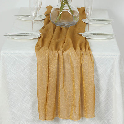 Glitter Gauze 27’’x120’’ Table Runner Gold - Sparkling Reusable Wrinkle-Free Sheer Table Linen for Events - Runners