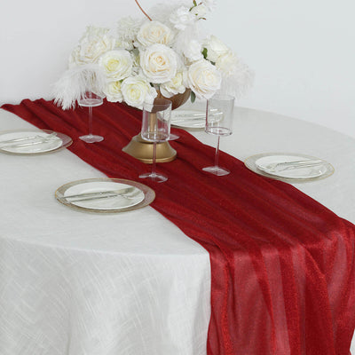 Glitter Gauze 27’’x120’’ Table Runner Red - Sparkling Reusable Sheer Table Linen - Runners