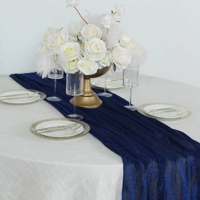 Glitter Gauze 27’’x120’’ Table Runner Royal Blue - Sparkling Reusable Sheer Table Linen - Runners