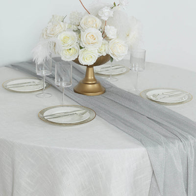 Glitter Gauze 27’’x120’’ Table Runner Silver - Sparkling Reusable Sheer Table Linen - Runners