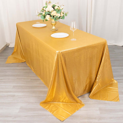 Sequin Dots Polyester 90"x132" Rectangle Tablecloth Shimmering Gold - Seamless, Glittering & Wrinkle Free Table Cover for Stylish Event Decor