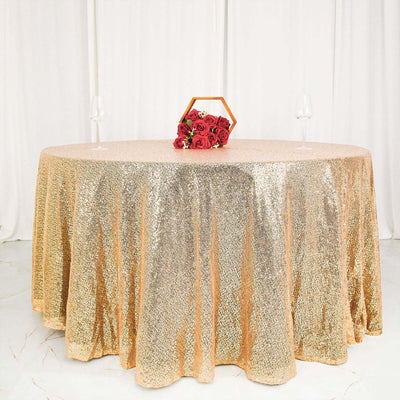 Sequin 120" Round Tablecloth Champagne - Seamless Glittering Table Cover