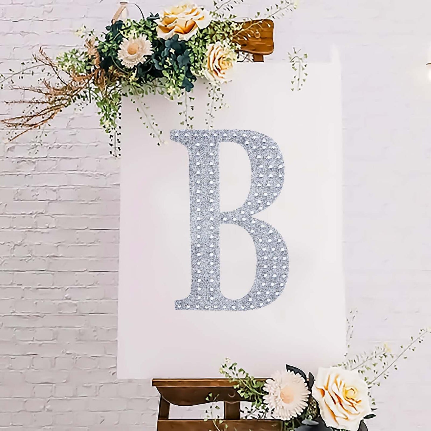 Decorative Rhinestone Alphabet "B" Letter Stickers, Glitter Adhesive Craft Letters Silver DIY Sparkle Embellishments 8"