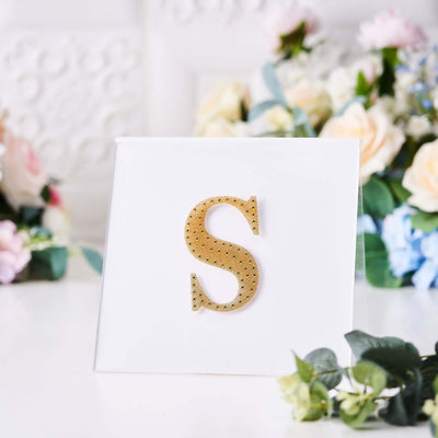Decorative Rhinestone Alphabet "S" Letter Stickers, Glitter Adhesive Craft Letters Gold DIY Sparkle Embellishments 4"