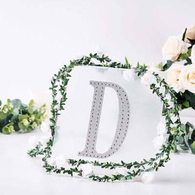 Decorative Rhinestone Alphabet "D" Letter Stickers, Glitter Adhesive Craft Letters Silver DIY Sparkle Embellishments 8"