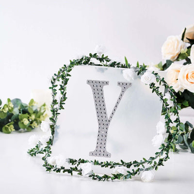 Decorative Rhinestone Alphabet "Y" Letter Stickers, Glitter Adhesive Craft Letters Silver DIY Sparkle Embellishments 8"