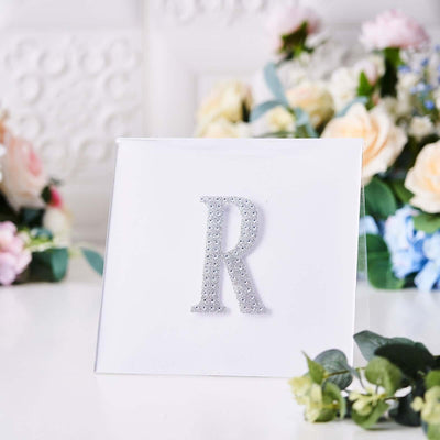 Decorative Rhinestone Alphabet "R" Letter Stickers, Glitter Adhesive Craft Letters Silver DIY Sparkle Embellishments 4"