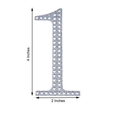 Decorative Rhinestone Number "1" Stickers, Glitter Adhesive Craft Numbers Silver DIY Sparkle Embellishments 4"