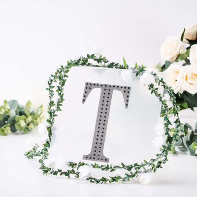 Decorative Rhinestone Alphabet "T" Letter Stickers, Glitter Adhesive Craft Letters Black DIY Sparkle Embellishments 8"
