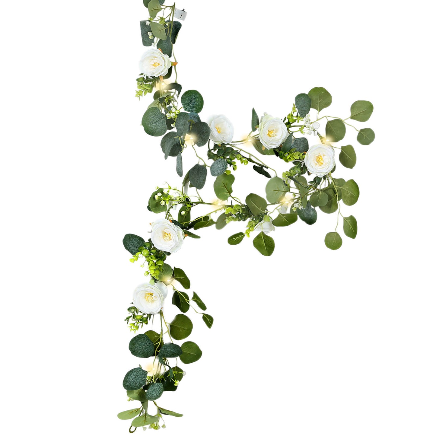 Lighted Greenery Garland with Eucalyptus & Peonies, 5.5ft Battery-Powered Greenery for Fireplace, Table & Event Styling