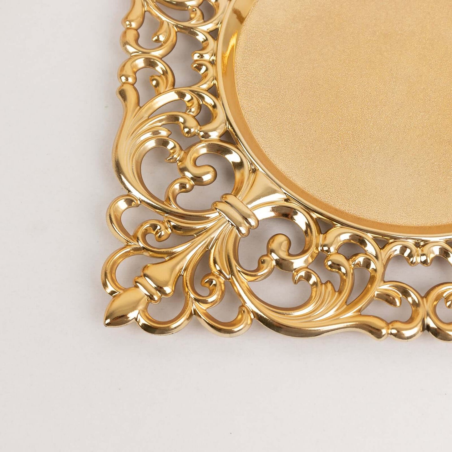 6-Pack Acrylic Square Charger Plates 12" in Gold with Hollow Lace Border, Event Tabletop Decorative Charger Tableware