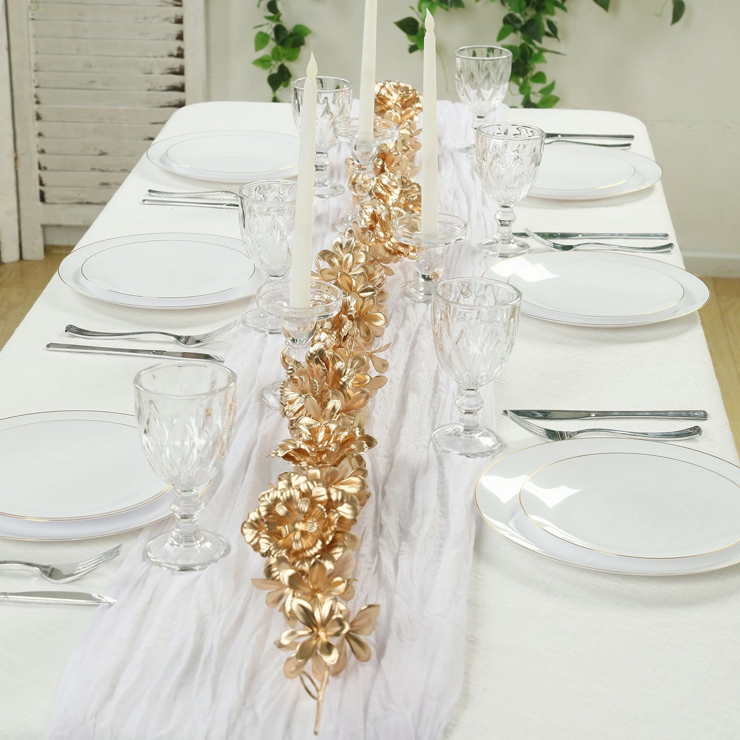 6.5ft Metallic Gold Artificial Flower Garland - Magnolia & Jasmine Hanging Vine for Table, Arch & Backdrop Decor