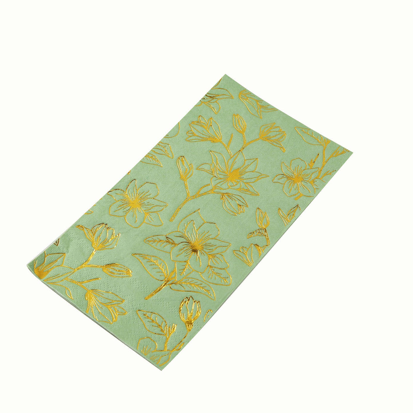 50-Pack Paper Dinner Napkins Sage Green with Gold Magnolia Flowers Print 2-Ply - Disposable Soft Napkins for Parties