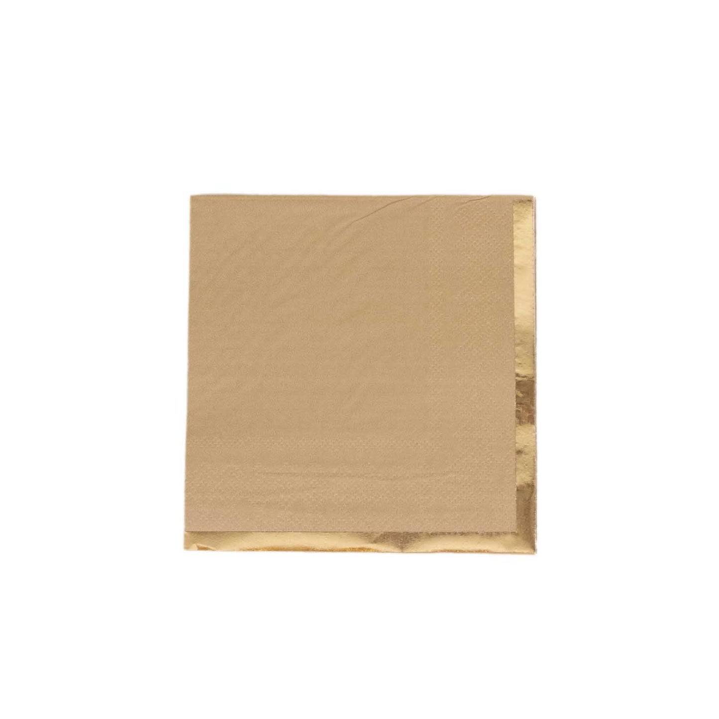 50-Pack Paper Beverage Napkins Natural with Gold Foil Edge - 2 Ply Disposable Soft 18GSM Cocktail Napkins 5"x5"