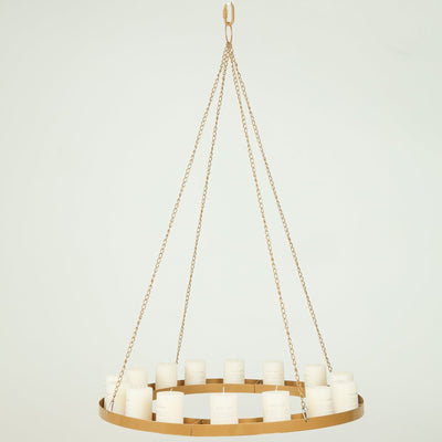 Gold Hanging Metal Floral Chandelier Frame - 32’’ Circular Lighting Candle and Floral Display Base - Centerpieces