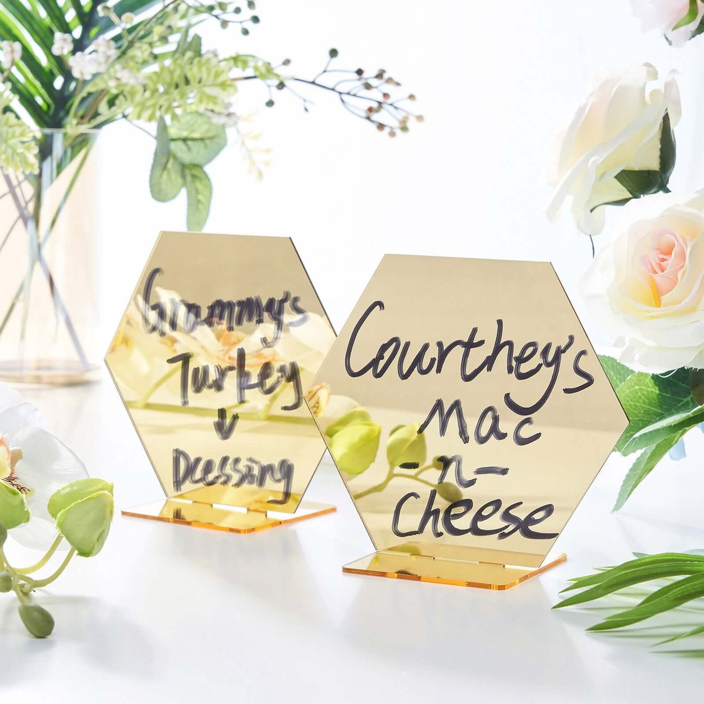 5-Pack Acrylic Table Sign Holders Hexagon Design Gold - Ideal for Modern Event Centerpieces 5"