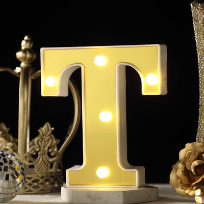 3D Marquee Letter "T" Warm White 5 LED Lights Gold - Chic Light-Up Decor for Events 6"