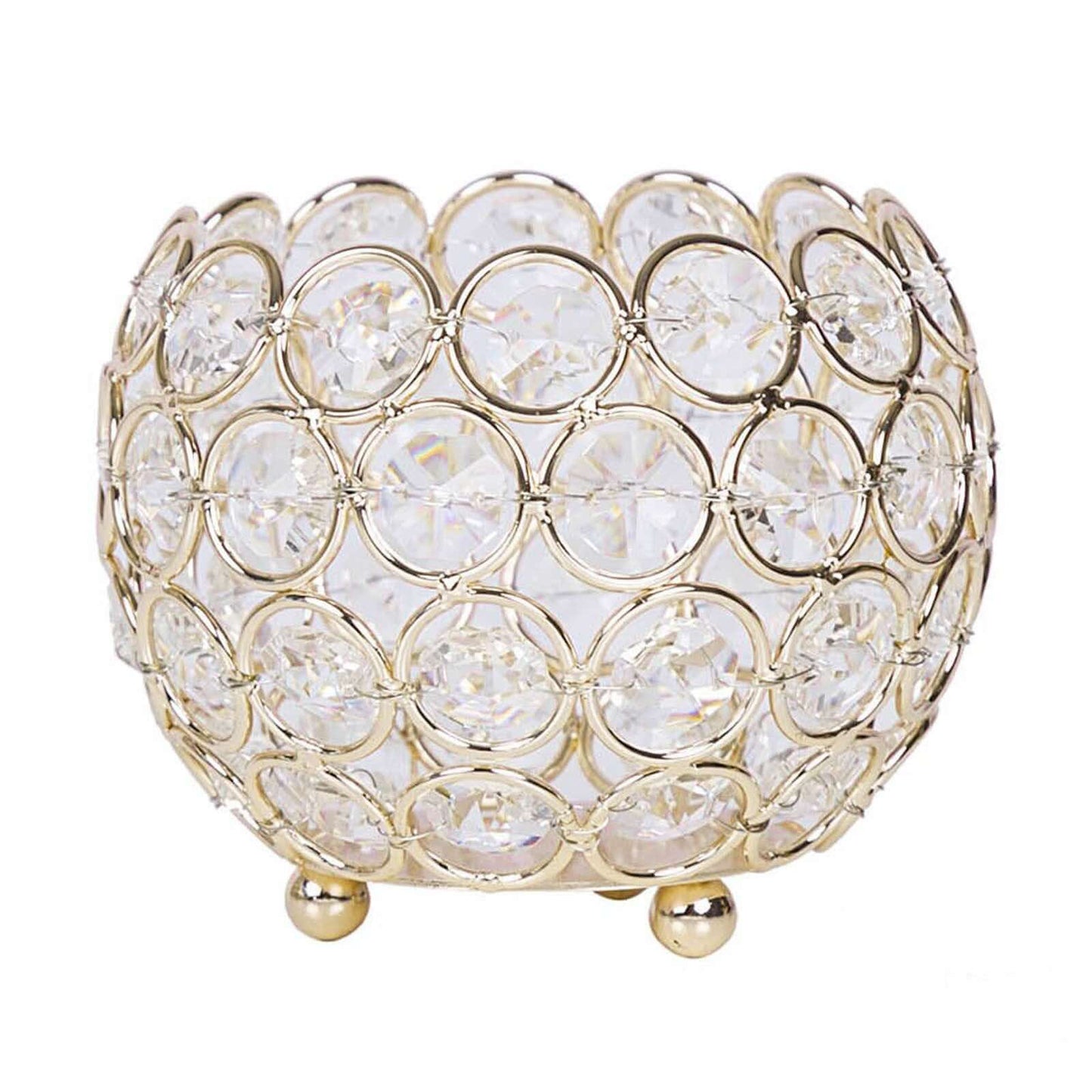 Crystal Beaded Metal Votive Tealight Holder Round Gold - Chic Multipurpose Table Vase for Events 4"