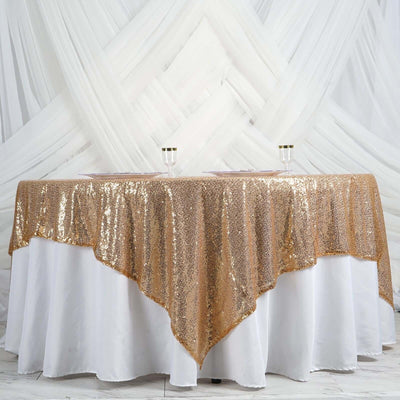 Sequin 90"x90" Table Overlay Square Tablecloth Gold - Sparkly Design for Stylish Celebrations