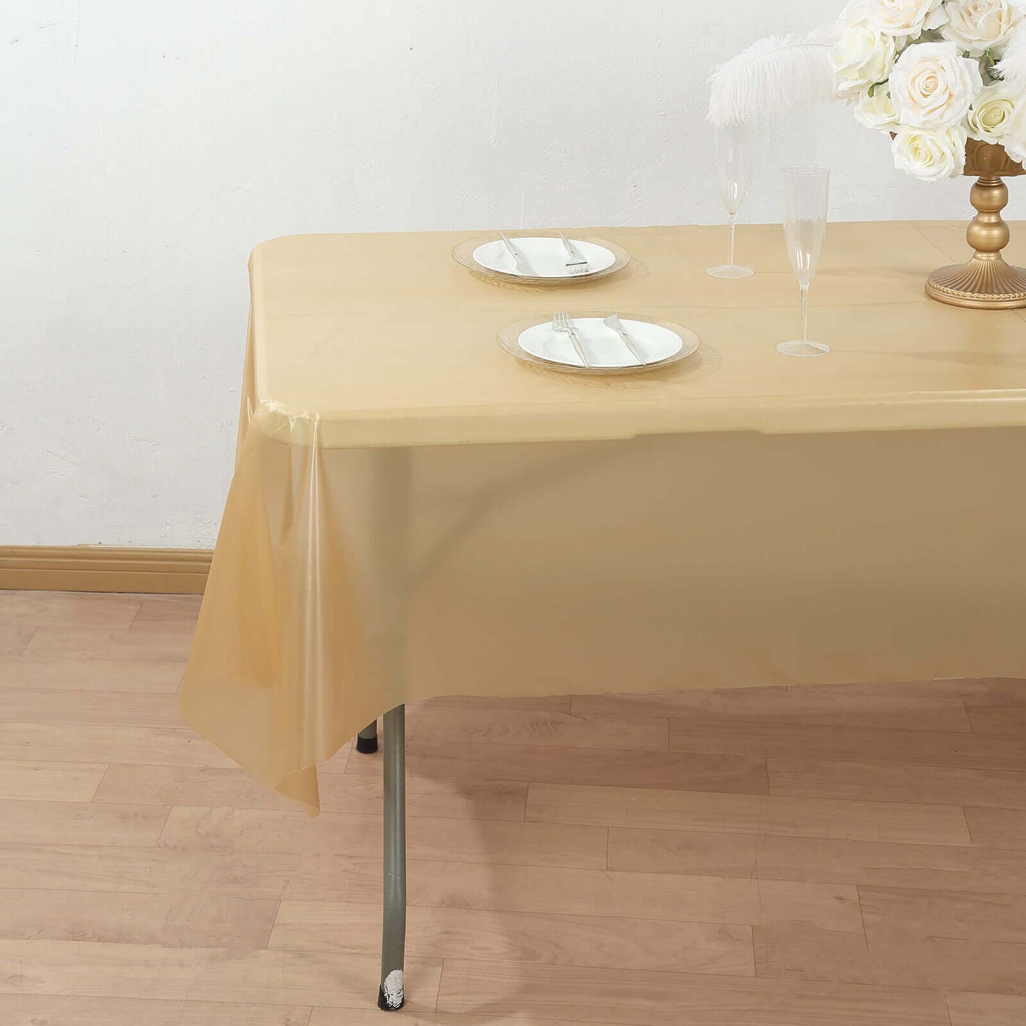 Plastic Table Cover Roll Gold with Slide Cutter - Customizable Disposable Tablecloth Roll 54"x300ft