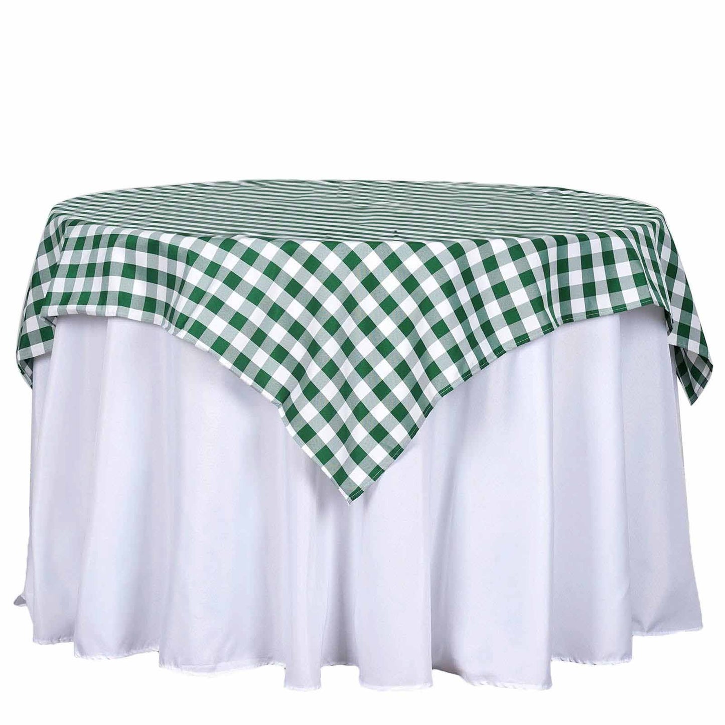 Polyester 54"x54" Table Overlay Square Tablecloth White/Green - Checkered Buffalo Plaid Design for Casual Table Settings