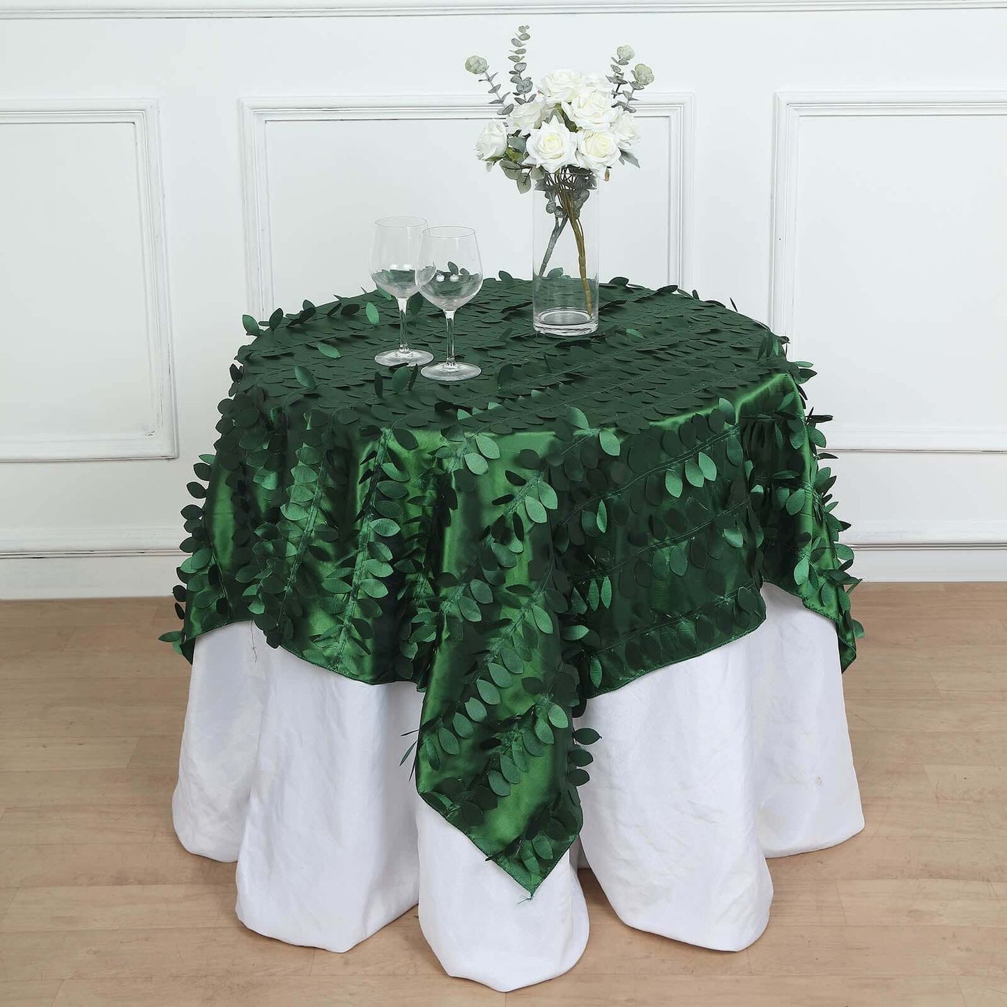 Taffeta 54"x54" Table Overlay Square Tablecloth Green 3D Leaf Petal Table Cover