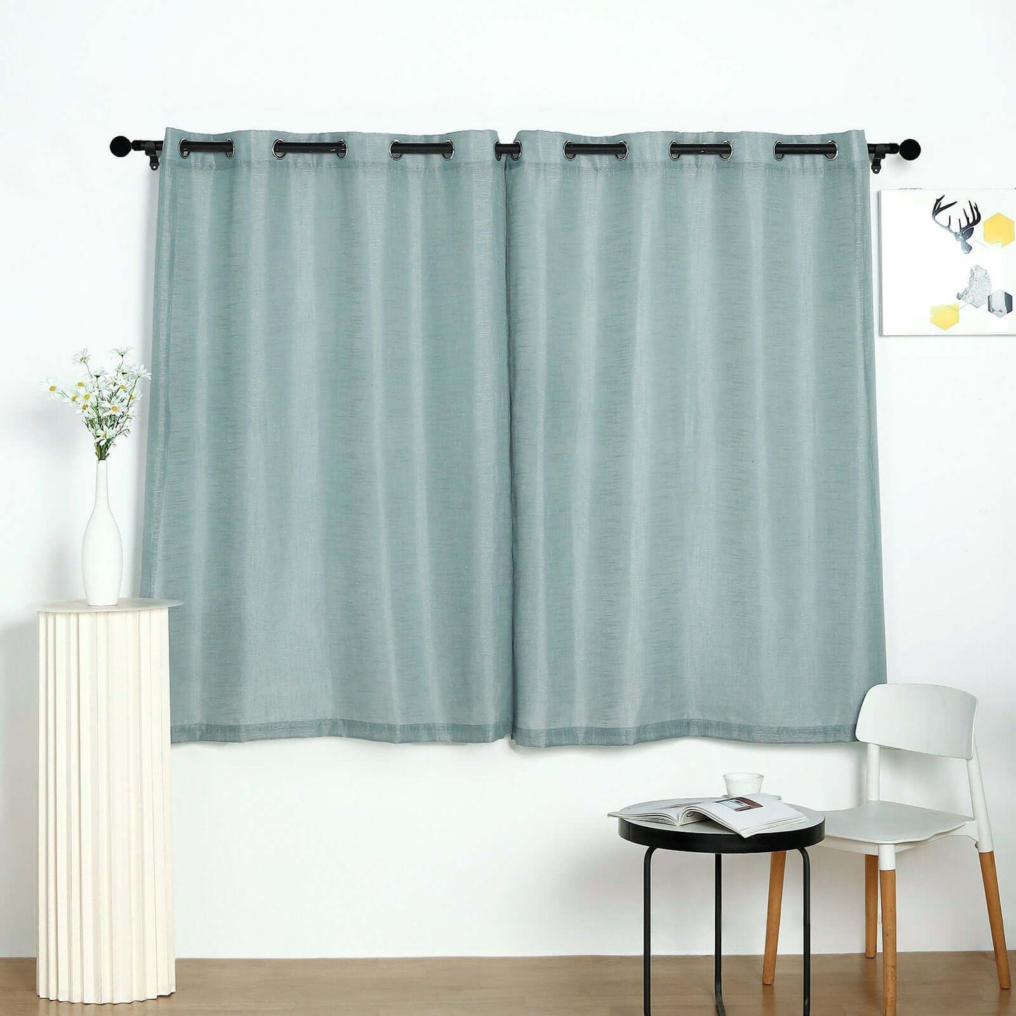 2 Pack Handmade Dusty Blue Faux Linen Curtains 52"x64", Curtain Panels With Chrome Grommets
