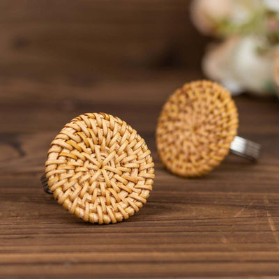 4 Pack 2" Natural Rustic Style Jute Rattan Metal Napkin Rings, Handmade Boho Chic Woven Serviette Buckle Holders