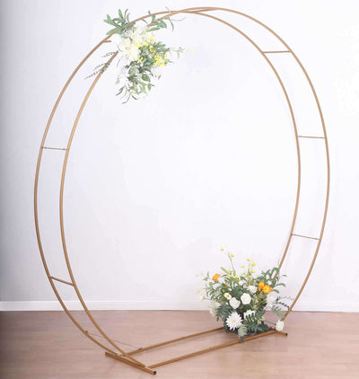 7.5ft Heavy Duty Gold Metal Round Wedding Arbor Floral Balloon Frame, Double Hoop Wedding Arch Photo Backdrop Stand
