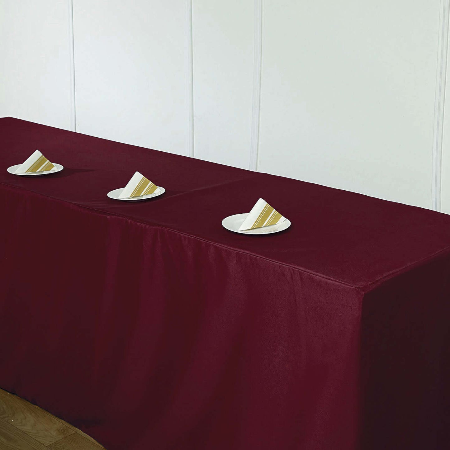 Fitted Polyester 96"x30" Rectangle Tablecloth Burgundy - Durable and Easy to Maintain Table Cover
