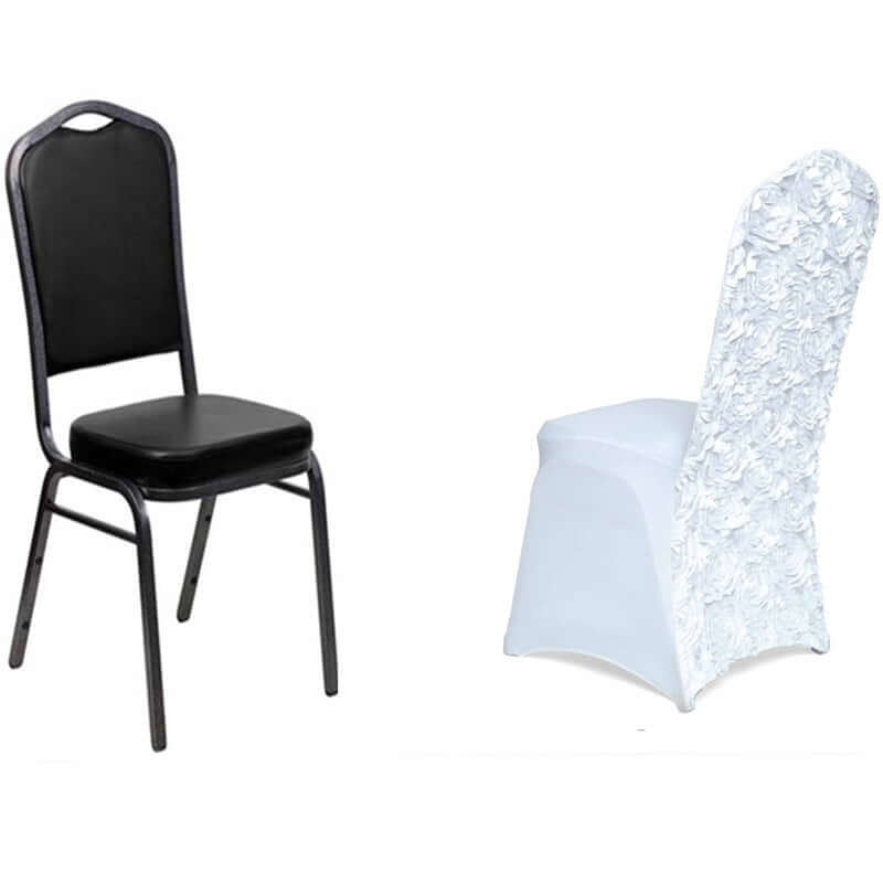 Satin Rosette Chair Cover for Banquet Chairs White - Stylish Stretch Fitted Slip-On Design for Sophisticated Gatherings