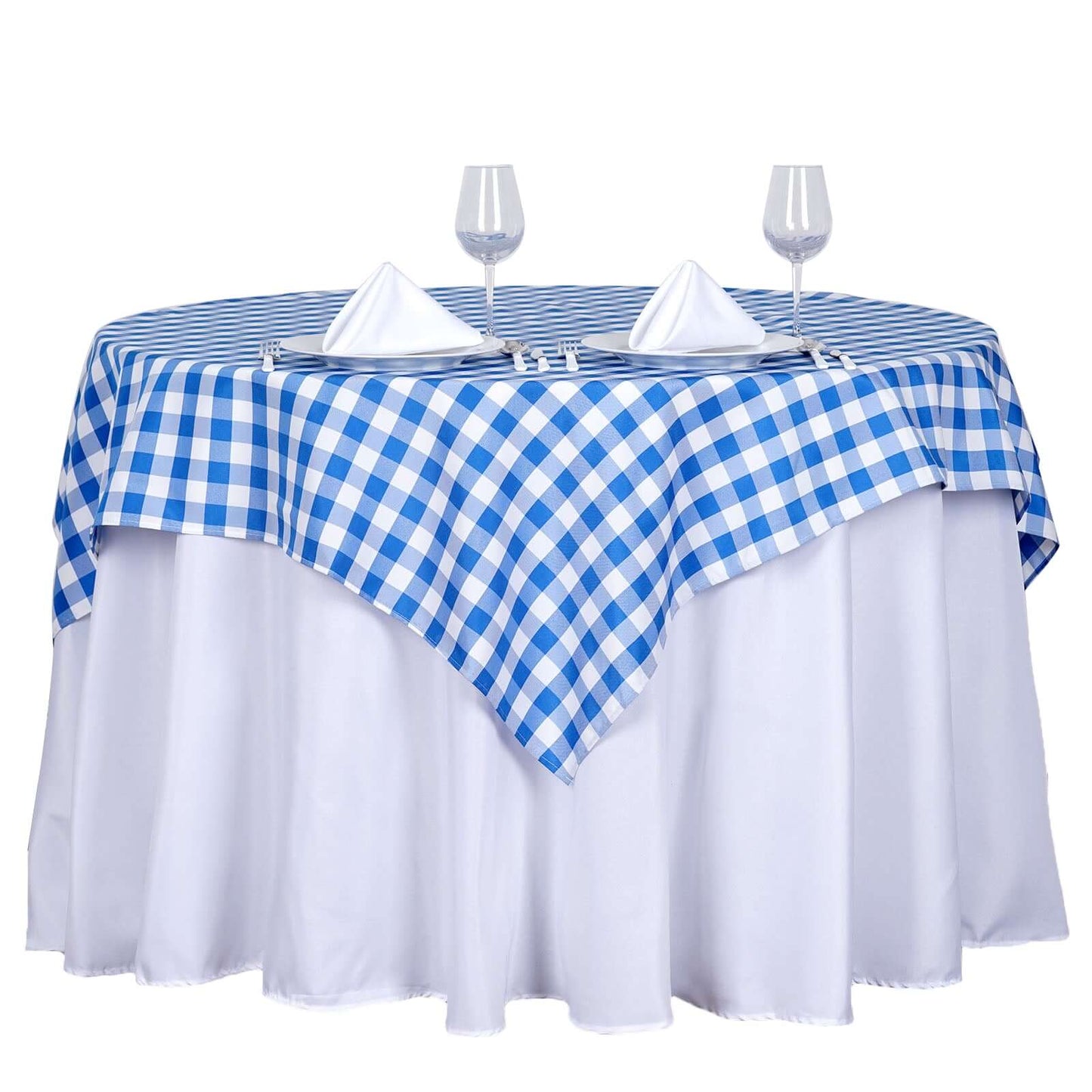Polyester 54"x54" Table Overlay Square Tablecloth White/Blue - Checkered Buffalo Plaid Design for Casual Table Settings