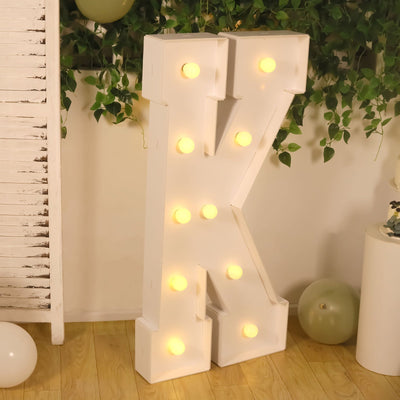 Giant LED Marquee Light Up Letter "K", White 4ft Pre-Cut Foam Board with 10 Warm White Battery Operated LEDs, Glue Gun and Sticks