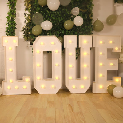 Giant LED Marquee Light Up Letter "E", White 4ft Pre-Cut Foam Board with 10 Warm White Battery Operated LEDs, Glue Gun and Sticks