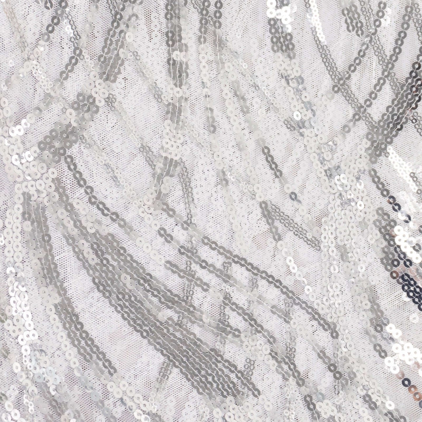 Sequin Mesh 12"x108" Table Runner Silver Stylish Wave Embroidery