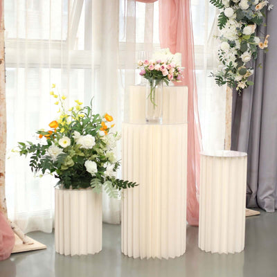 40" Ivory Cylinder Display Column Stand, Pillar Pedestal Stand With Top Plate