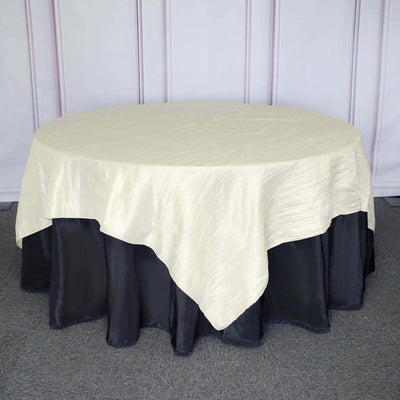 Taffeta 90"x90" Table Overlay Square Tablecloth Ivory - Accordion Crinkle Table Cover