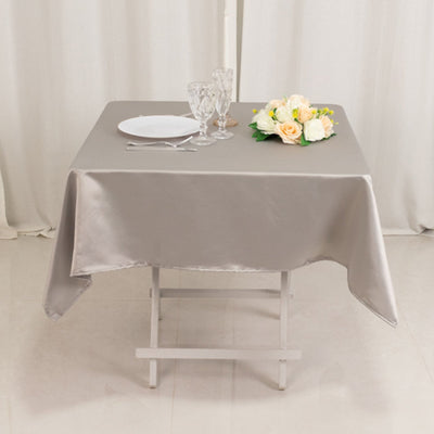 Lamour Satin 54’’x54’’ Square Tablecloth Silver - Durable & Silk-Like Table Cover - Tablecloths