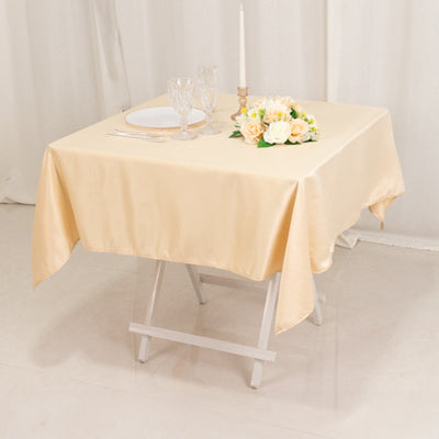 Lamour Satin 54’’x54’’ Table Overlay Square Tablecloth Beige - Durable & Silk-Like Table Cover - Overlays