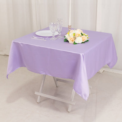 Lamour Satin 54’’x54’’ Table Overlay Square Tablecloth Lavender Lilac - Durable & Silk-Like Table Cover - Overlays