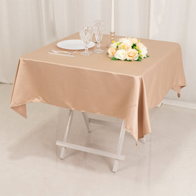 Lamour Satin 54’’x54’’ Table Overlay Square Tablecloth Nude - Durable & Silk-Like Table Cover - Overlays