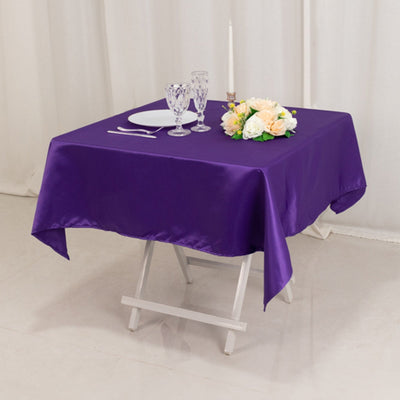 Lamour Satin 54’’x54’’ Table Overlay Square Tablecloth Purple - Durable & Silk-Like Table Cover - Overlays