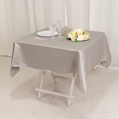 Lamour Satin 54’’x54’’ Table Overlay Square Tablecloth Silver - Durable & Silk-Like Table Cover - Overlays