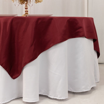 Lamour Satin 72’’x72’’ Table Overlay Square Tablecloth Burgundy - Smooth Finish Table Topper - Overlays