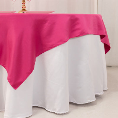 Lamour Satin 72’’x72’’ Table Overlay Square Tablecloth Fuchsia - Smooth Finish Table Topper - Overlays